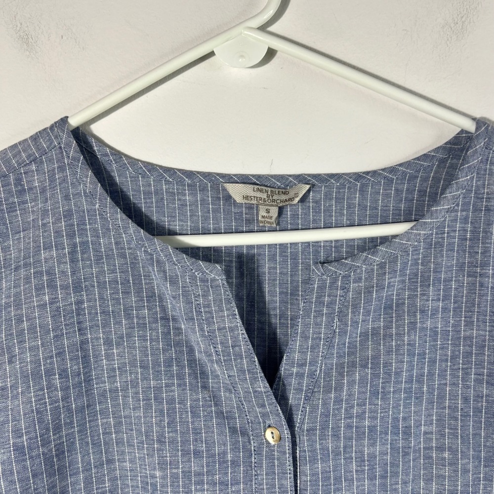 Hester & Orchard Linen Blend 1/2 Button Striped Tunic Pullover Blue White S - Picture 3 of 7